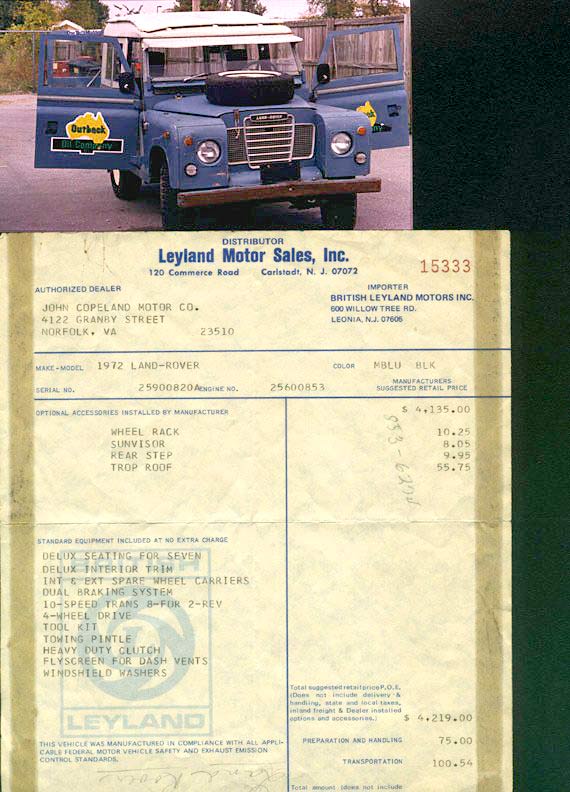 Land Rover Invoice